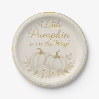 Luxury White & Gold Pumpkin Baby Shower Paper Plat Paper Plate