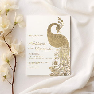 Luxury white gold royal peacock elegant Wedding Invitation