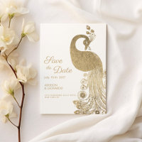 Luxury white gold royal peacock Save the Date