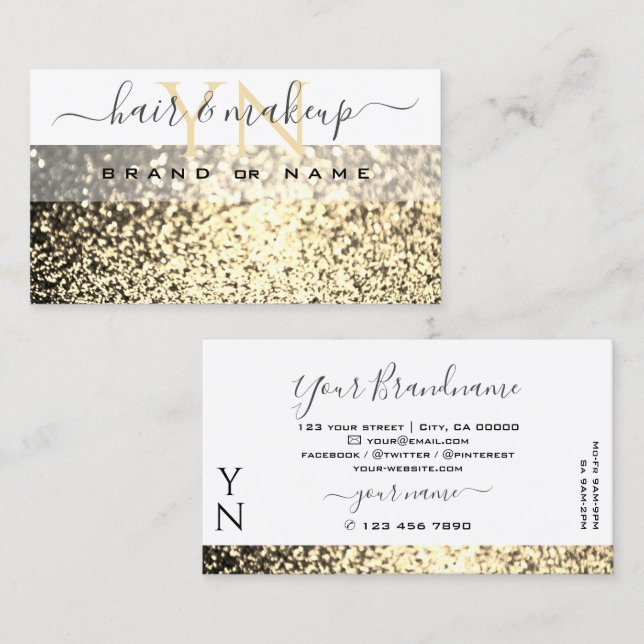 Luxury White Gold Sparkle Glitter Monogram Elegant Business Card (Front/Back)