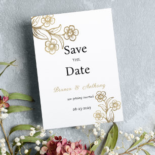 Luxury white gold typography floral Save the Date Invitation