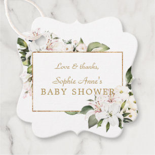Luxury White Imperial Lilies Roses Baby Shower Favour Tags