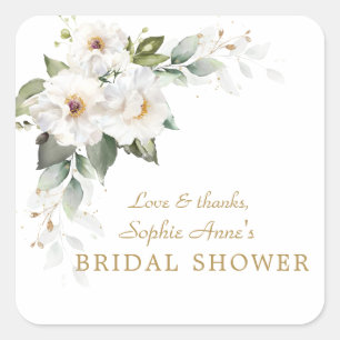 Luxury White Imperial Lilies Roses Bridal Shower  Square Sticker