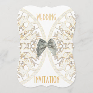 Luxury white lace paper cut damask wedding invitation