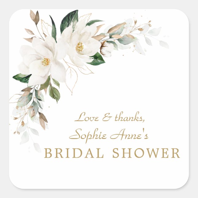 Luxury White Magnolia Floral Bridal Shower   Square Sticker (Front)
