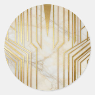 Luxury White Marble Gold Geometric Pattern Classic Round Sticker
