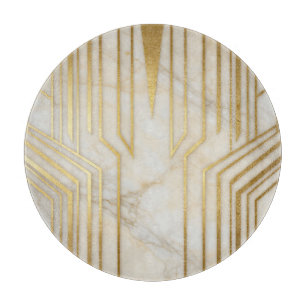 Luxury White Marble Gold Geometric Pattern Cutting Board