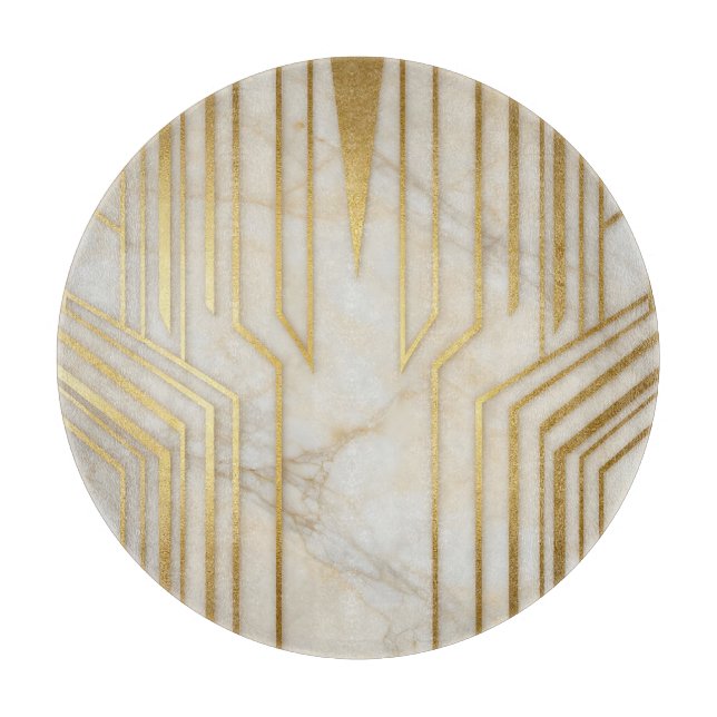 Luxury White Marble Gold Geometric Pattern Cutting Board (Front)