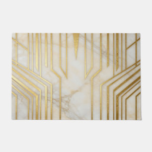 Luxury White Marble Gold Geometric Pattern Doormat