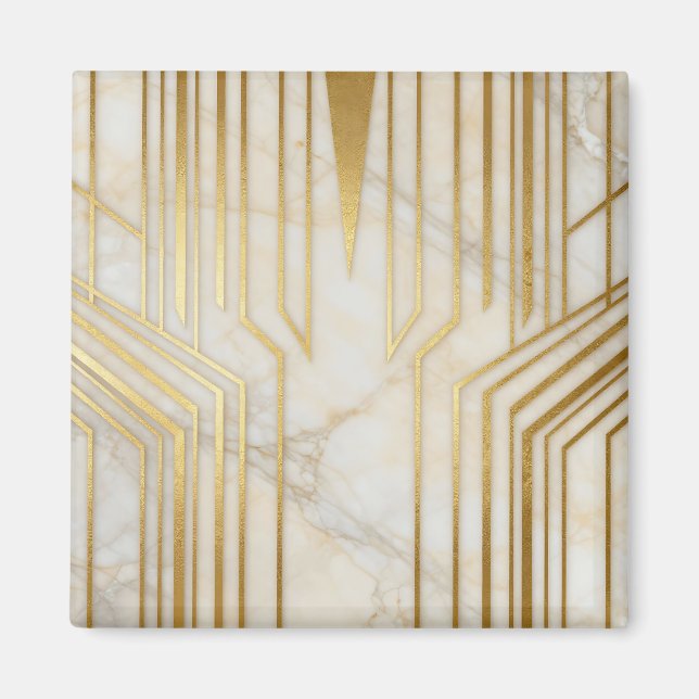 Luxury White Marble Gold Geometric Pattern Magnet (Front)