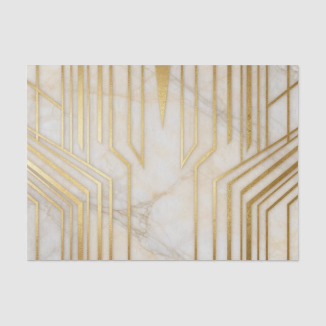 Luxury White Marble Gold Geometric Pattern Tissue Paper (Front)