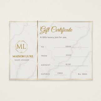 Luxury White Marble Gold Monogram Hair Salon Gift