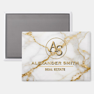 Luxury White Marble Gold Monogram Real Estate  Magnet