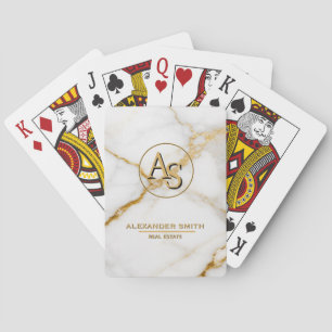 Luxury White Marble Gold Monogram Real Estate  Playing Cards