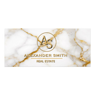 Luxury White Marble Gold Monogram Real Estate  Rack Card