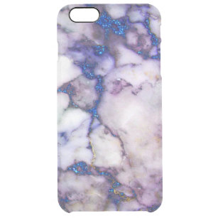 Luxury White Marble & Sparkling Blue Faux Accent Clear iPhone 6 Plus Case