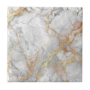 Luxury White Marble Stone & Gold Vein Pattern Ceramic Tile