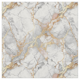Luxury White Marble Stone & Gold Vein Pattern Fabric