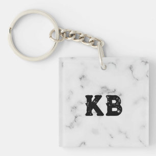 Luxury white marble texture custom monogram key ring