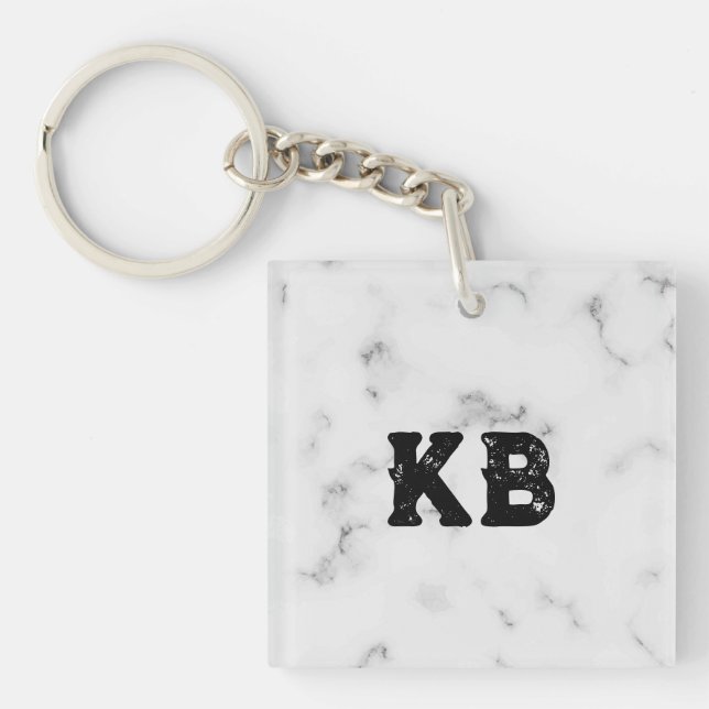Luxury white marble texture custom monogram key ring (Front)