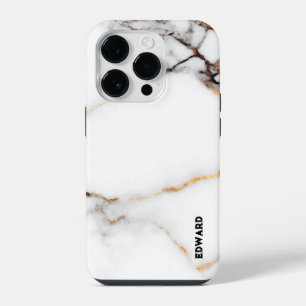 Luxury white marble texture gold and grey accents iPhone 14 pro case