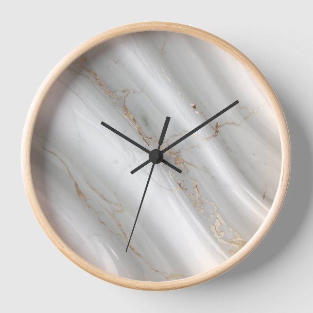 Luxury White Marble Wall Clock with Gold Veins (Front)