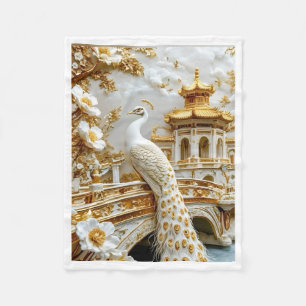 Luxury White Peacock and Golden Temple Fleece Blan Blanket