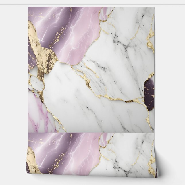Luxury White Purple Gold Marble Wallpaper (Unrolling)