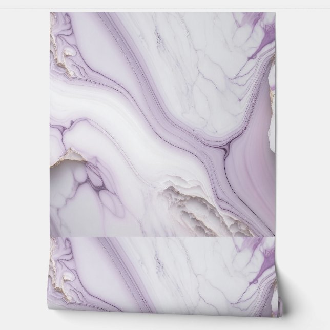 Luxury White & Purple Vein Marble Wallpaper (Unrolling)