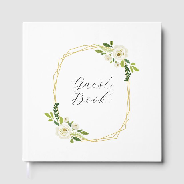 Luxury White Rose Floral Frame  Guest Book (Front)