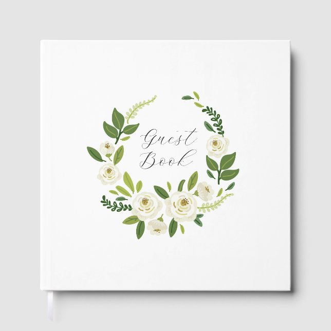 Luxury White Rose Floral Frame  Guest Book (Front)