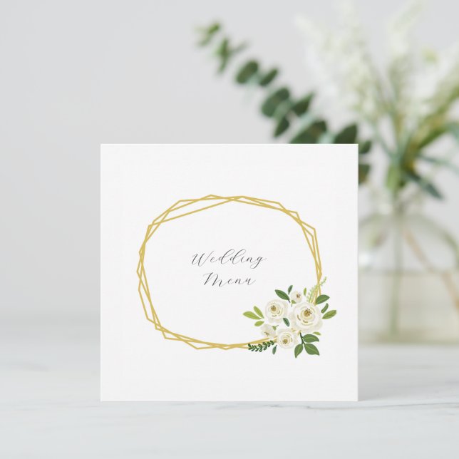 Luxury White Rose Floral Frame  Menu (Standing Front)