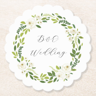 Luxury White Rose Floral Frame  Paper Coaster