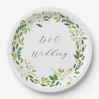 Luxury White Rose Floral Frame  Paper Plate
