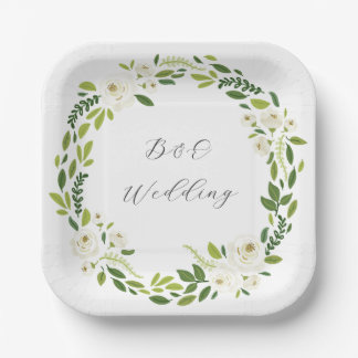 Luxury White Rose Floral Frame  Paper Plate