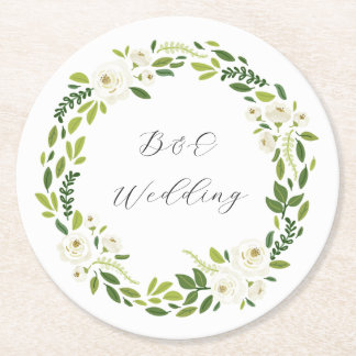Luxury White Rose Floral Frame  Round Paper Coaster