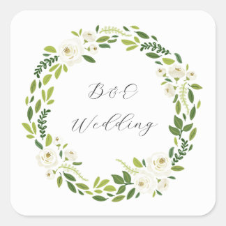 Luxury White Rose Floral Frame  Square Sticker