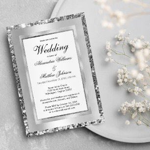 Luxury  white silver sequin frame elegant Wedding Invitation