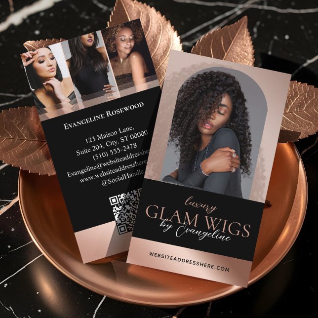 Luxury Wig Hair Studio Arch Luxe Photo Black Rose Business Card (Luxury Wig Hair Studio Arch Luxe Photo Black Rose Business Card)