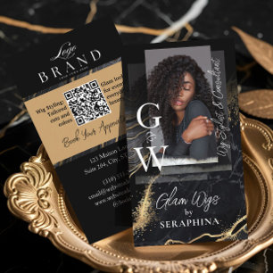 Luxury Wig Hair Stylist Salon Black Gold Agate Business Card