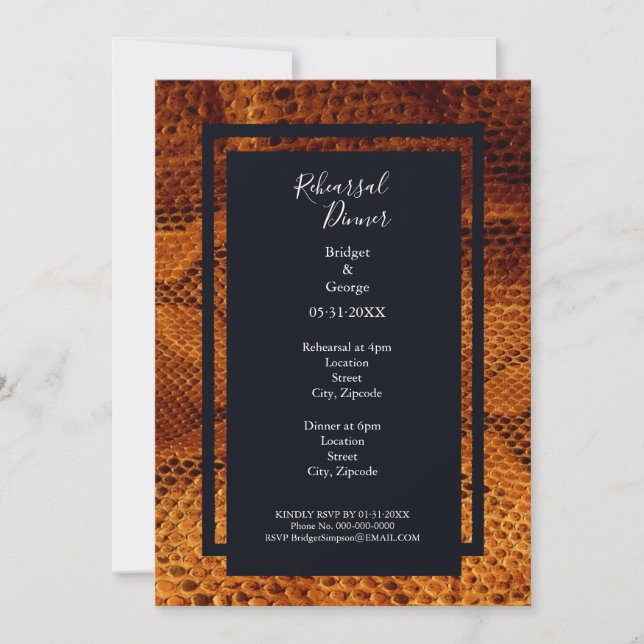 luxury wild snake skin animal rehaersal dinner  invitation (Front)