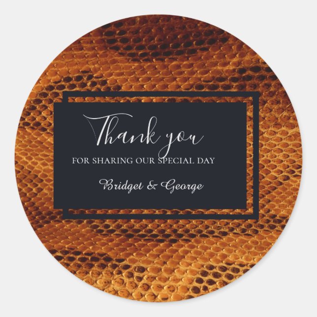 luxury wild snake skin animal wedding  classic round sticker (Front)