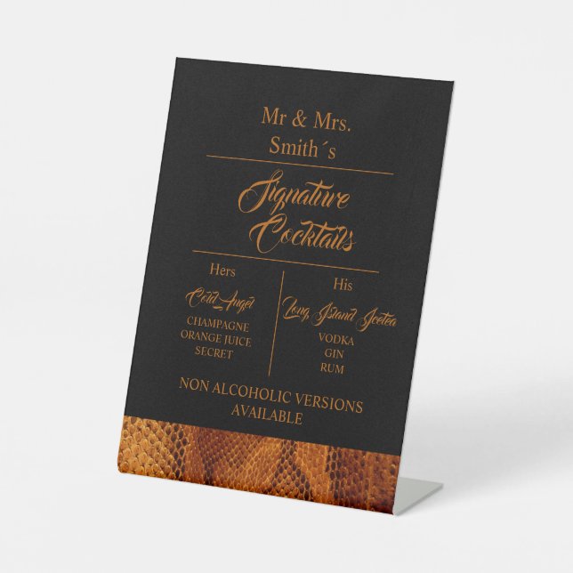 luxury wild snake skin animal wedding pedestal sign (Front)