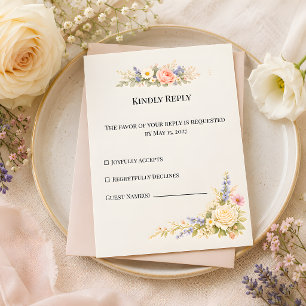 Luxury Wildflower Meadow & Romantic Pastel Florals RSVP Card