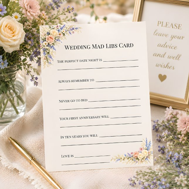 Luxury Wildflower Meadow Wedding Advice Card (Part of the luxury wildflower meadow wedding theme collection, activity card)