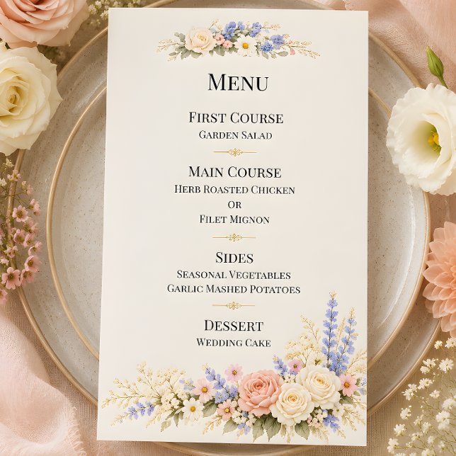 Luxury Wildflower Meadow Wedding Menu (Part of the luxury wildflower meadow wedding theme collection, menu card)