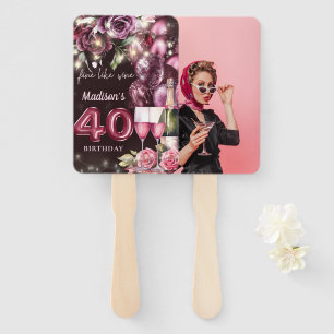 Luxury Wine 40th Birthday Photo Hand Fan