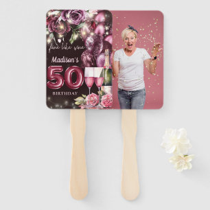 Luxury Wine 50th Birthday Photo Hand Fan