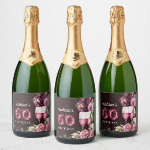 Luxury Wine & Balloons 60th Birthday Sparkling Wine Label