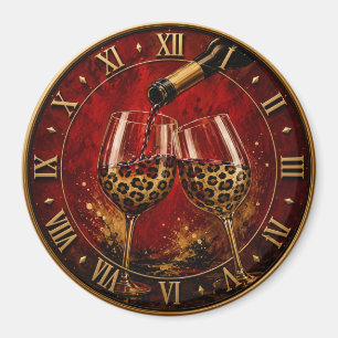 Luxury Wine Glasses & Gold Leopard Print Magnet